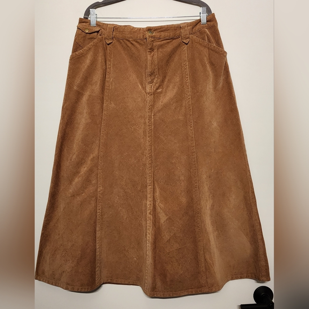 Eddie Bauer Brown Corduroy Midi Skirt